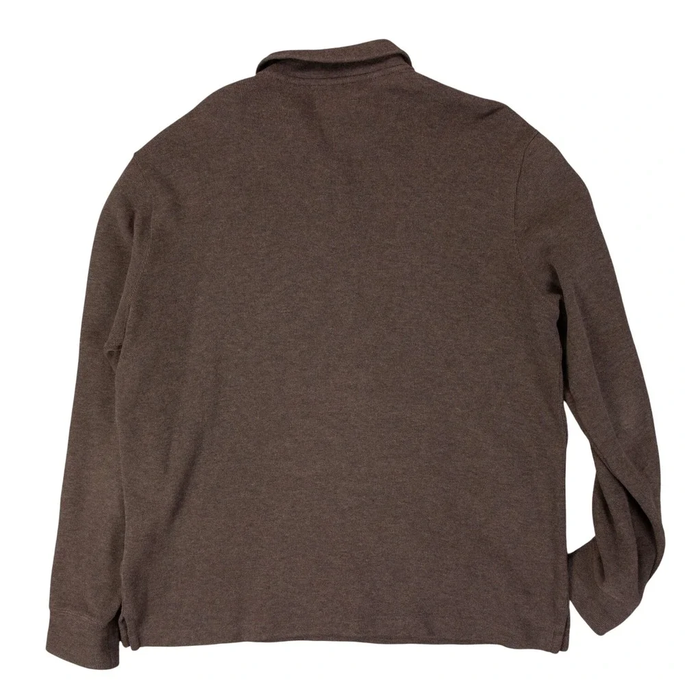 VTG Polo Ralph Lauren Mens Large Brown 1/4 Zip Pullover Sweater 100% Cotton Y2K